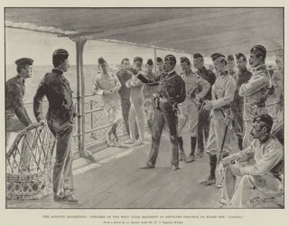 The Ashanti Expedition, Officers of the West India Regiment at Revolver Practice on Board the Loanda